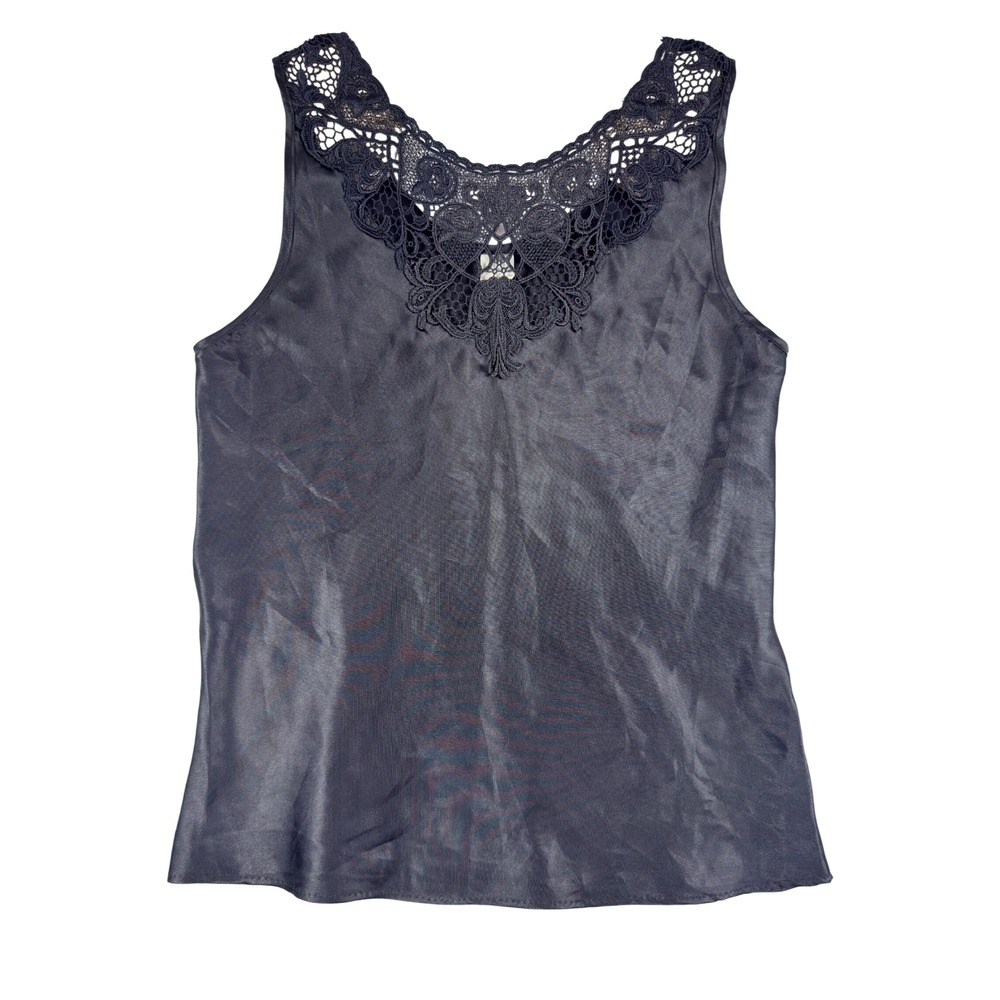 Vintage Lace Trim Cami Tank Top Womens Medium Black - Picture 1 of 7
